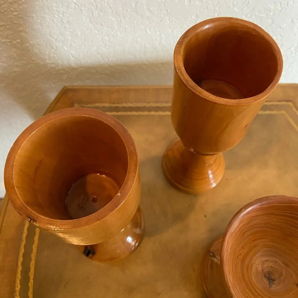 Set of 3 Turned Wood Bob Humbert Goblet Cups Elm Cherry Dogwood - Picture 6 of 12